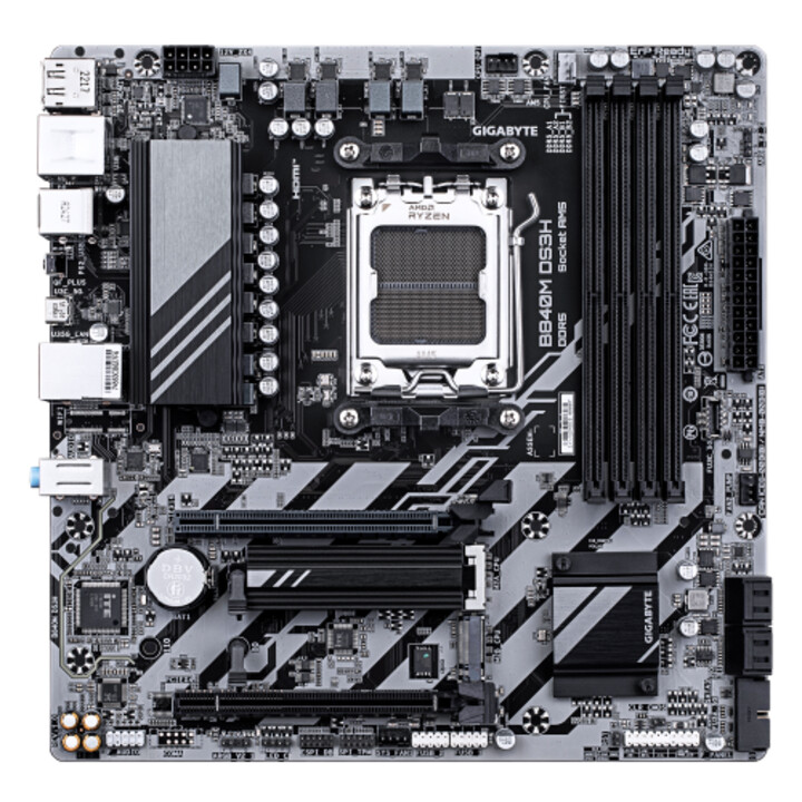 Carte mère Gigabyte B840m Ds3h - Processeurs AMD Ryzen 9000, 8+2+2 Phase Vrm, jusqu´à 8200 MHz Ddr5, 2xpcie 4.0 M.2, 2.5gbe