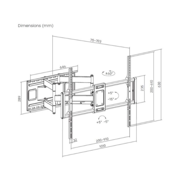 Support mural réglable équipement 650343 pour écran 60-120 articulé max. 120kg max. vesa 900x600
