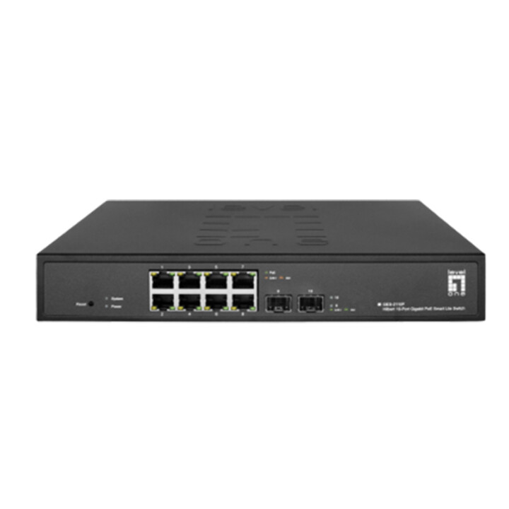 Level One Hilbert 8p PoE 10/100/1000 130 W +2p SFP 10/100/1000 halbverwalteter Switch mit Metallgehäuse