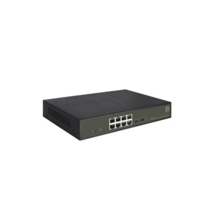 Level One Hilbert 8p PoE 10/100/1000 130 W +2p SFP 10/100/1000 halbverwalteter Switch mit Metallgehäuse