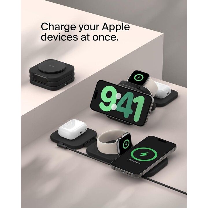 Belkin BoostCharge Pro 3-in-1 Qi2 Foldable Wireless Charger, 15W Magnetic Travel Charging Pad