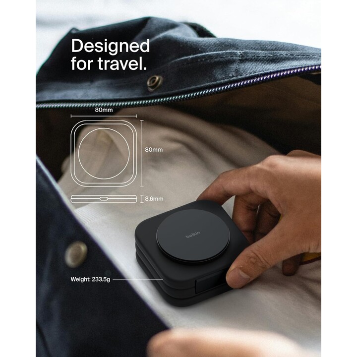 Belkin BoostCharge Pro 3-in-1 Qi2 Foldable Wireless Charger, 15W Magnetic Travel Charging Pad