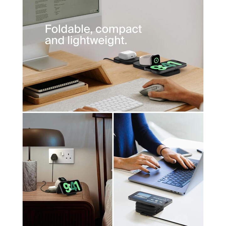 Belkin BoostCharge Pro 3-in-1 Qi2 Foldable Wireless Charger, 15W Magnetic Travel Charging Pad