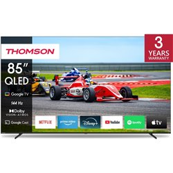 Téléviseur|THOMSON|85"|4K/Smart|QLED|3840x2160|LAN sans fil|Bluetooth|Google TV|Noir|85QG7S14