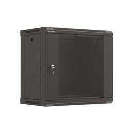 Wall-mounted rack installation cabinet 19" 9U 540x350 black glazed doors Lanberg (FLAT PACK)
