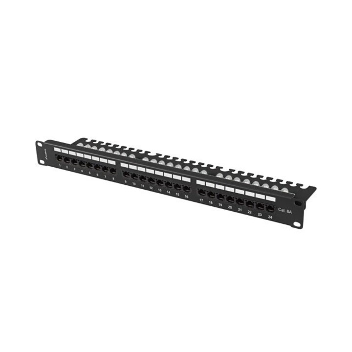 Patch panel 24 port 1U 19" Cat.6A UTP with cable organizer black Lanberg