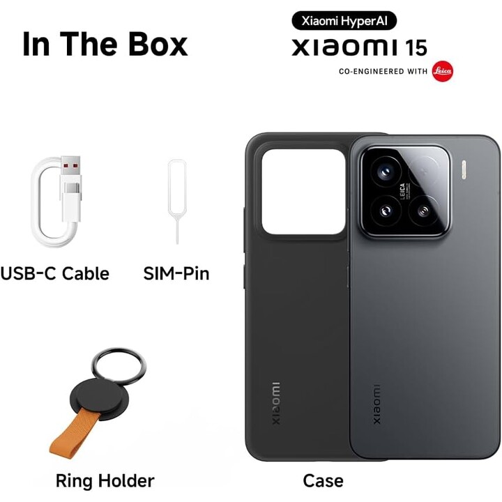Smartphone Xiaomi 15, 5G, 12+256 GB, fotocamera Leica da 50 MP, batteria da 5240 mAh, Hypercharge da 90 W, iperai, nero