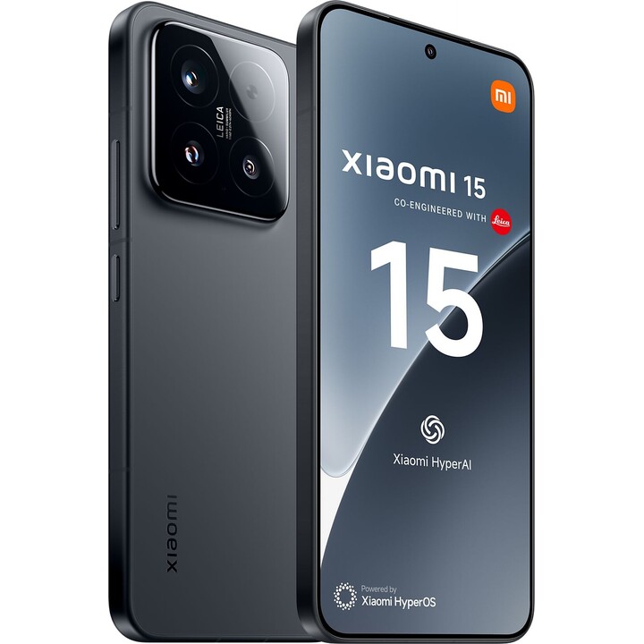 Smartphone Xiaomi 15, 5G, 12+256 GB, fotocamera Leica da 50 MP, batteria da 5240 mAh, Hypercharge da 90 W, iperai, nero
