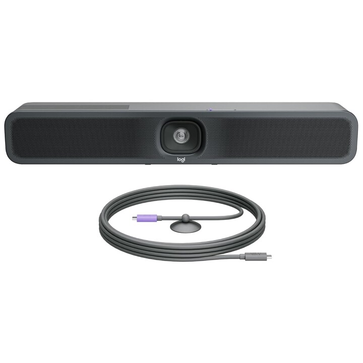Logitech Meetup 2, la caméra de la salle de conférence USB tout-en-un, barre vidéo compacte avec fonctionnalités d'IA, câble USB