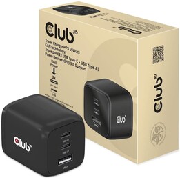 Caricatore da viaggio Club3D CAC-1913EU, PPS, 65 WATT, GAN, 2 X USB-C + USB-A, Power Delivery (PD) 3.0 Supporto