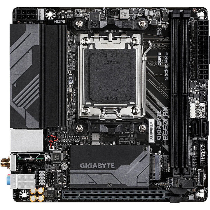 Carte mère|GIGABYTE|AMD B650|SAM5|Mini-ITX|Mémoire DDR5|Emplacements mémoire 2|1xPCI-Express 16x|1xM.2|1xHDMI|1xDisplayPort|3xUS