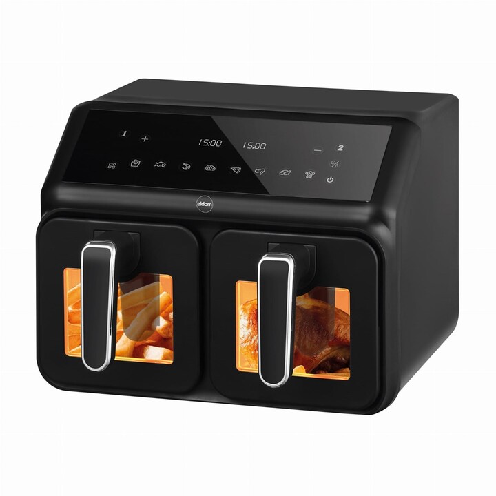 Friteuse double sans matière grasse, 2200 W, capacité 8 l, affichage LED
