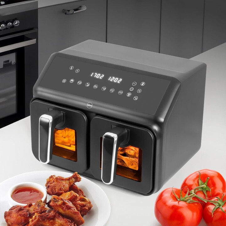 Friteuse double sans matière grasse, 2200 W, capacité 8 l, affichage LED
