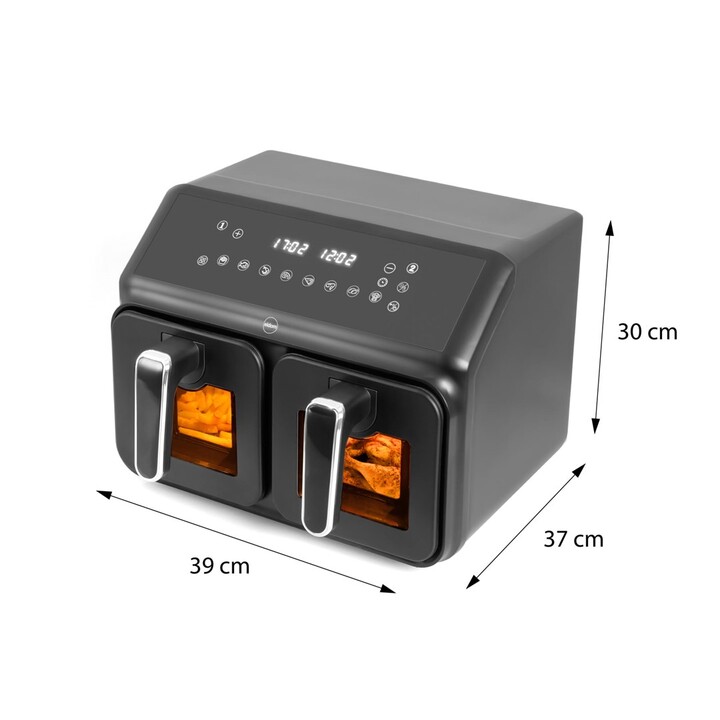 Friteuse double sans matière grasse, 2200 W, capacité 8 l, affichage LED