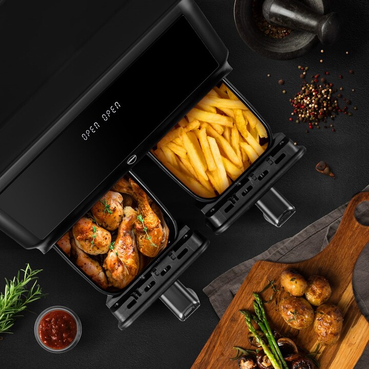 Friteuse double sans matière grasse, 2200 W, capacité 8 l, affichage LED