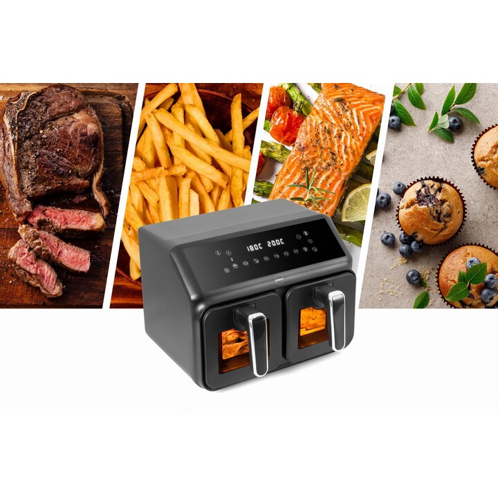 Fritadeira dupla sem gordura, 2200 W, capacidade de 8 l, visor LED