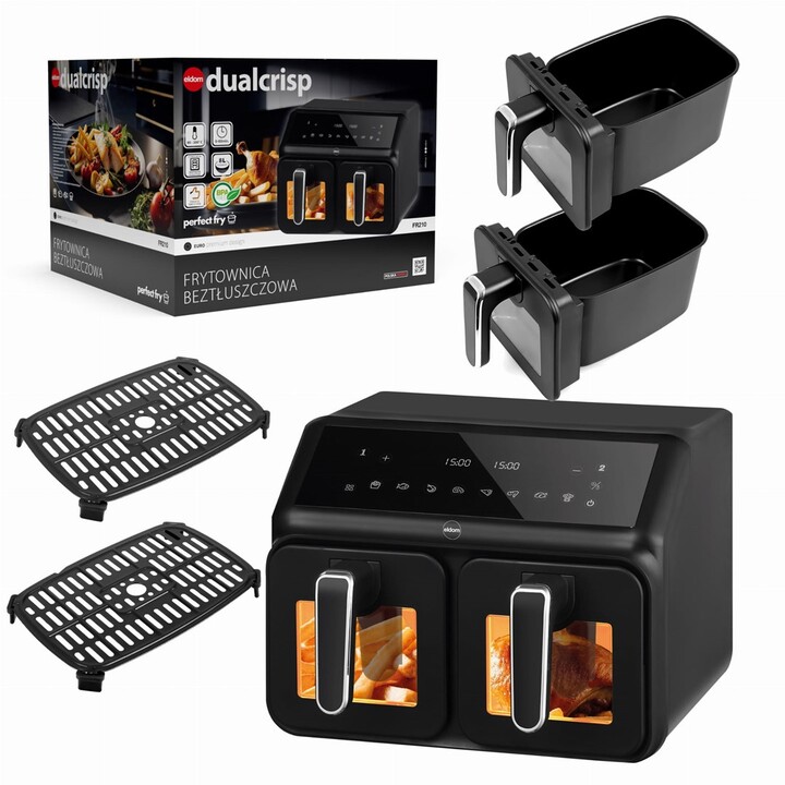 Friggitrice doppia senza grassi, 2200 W, capacità 8 l, display LED