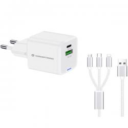 ALTHEA16B - Chargeur USB PD GaN 33 W 2 ports avec câble de charge 3 en 1, 1 USB-C, 1 USB-A, QC 3.0, PPS