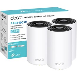 TP-Link Deco WiFi 6E Mesh AXE5400 Mbps tribanda XE75 Pro, cobertura de 670 m², WPA3, 1 puerto de 2,5 G, 2 puertos Gigabit