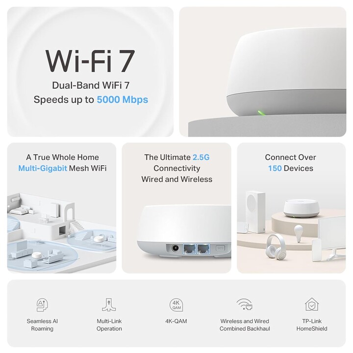 WLAN-Router|TP-LINK|WLAN-Router|2er-Pack|5000 Mbit/s|Mesh|Wi-Fi 7|2x2,5 GbE|LAN-/WAN-Ports 2|Anzahl Antennen 4|DECOBE25(2ER-PACK