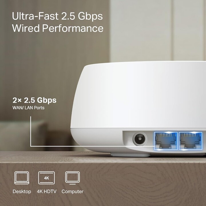 Router inalámbrico|TP-LINK|Router inalámbrico|Paquete de 2|5000 Mbps|Mesh|Wi-Fi 7|2x2.5GbE|Puertos LAN WAN 2|Número de antenas