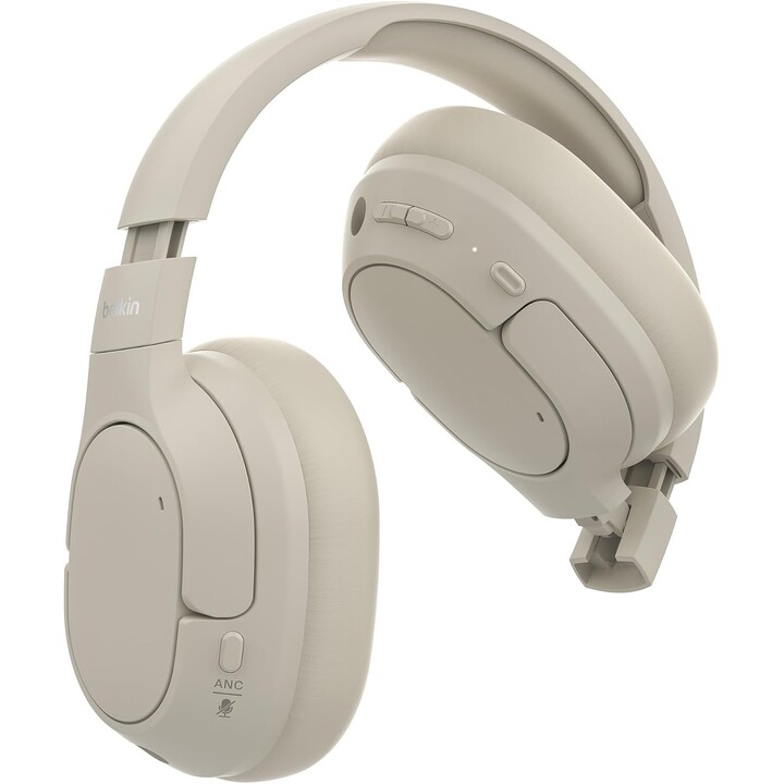 Belkin SoundForm, casque sans fil Bluetooth, annulation de bruit actif hybride, microphone, 60 heures, sable