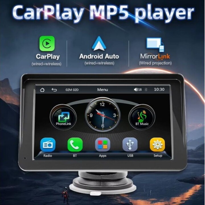Pantalla táctil universal SWM B5300L 7 pulgadas Carplay/Android Auto Wireless Negro - Reproductor multimedia para coche