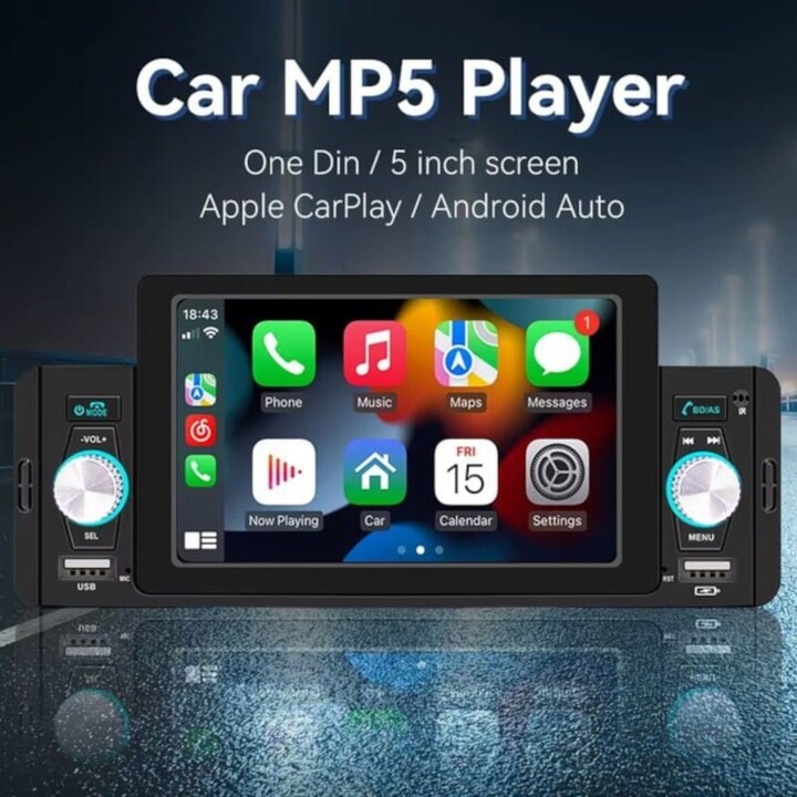 1 DIN Car Stereo SWM 160W 5 inch Bluetooth/Carplay/Android Auto Wireless/USB Black