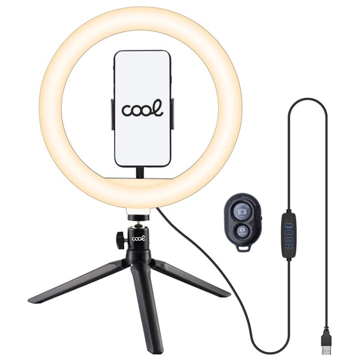 COOL Support de table 50 cm anneau lumineux LED + télécommande Bluetooth