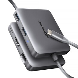 Axagon N HMC-5HL Hub USB 5Gbps 2x USB-A HDMI 4k/60Hz RJ-45 GLAN PD 100W Cabo USB-C Com fio USB 3.2 Gen 1 (3.1 Gen 1) Tipo C P