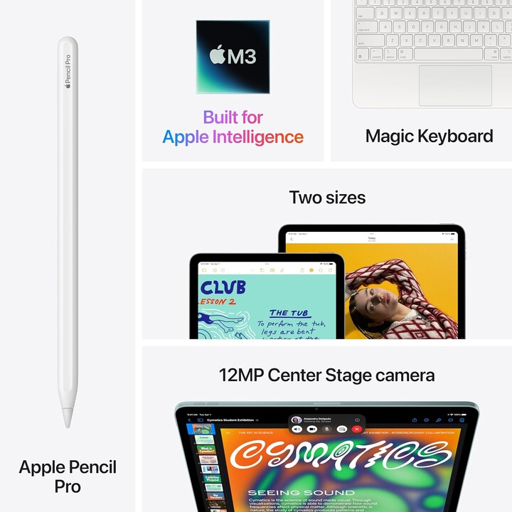 Apple iPad Air 13 2025 WiFi Cellular, 128 Go, 7e génération, puce M3, appareil photo 12MP, bleu