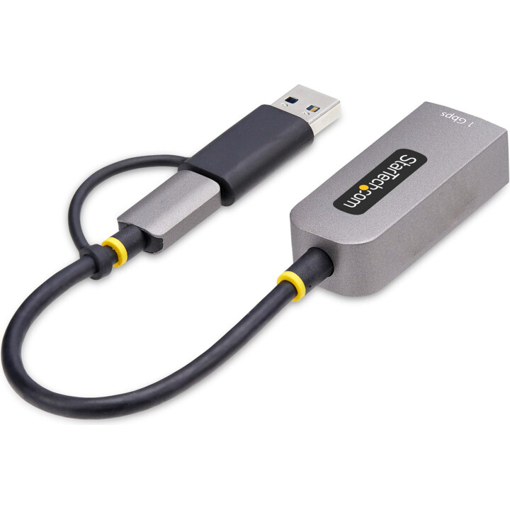StarTech.com USB-C to Ethernet Adapter with USB-A Dongle, 10/100/1000Mbps, USB 3.0 to Gigabit Ethernet Network Adapter, 6in/15cm