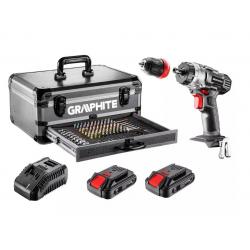 Kit Graphite Energy+ en maletín de aluminio: taladro atornillador con empuñadura desmontable, 2 baterías recargables de 2,0 Ah, 