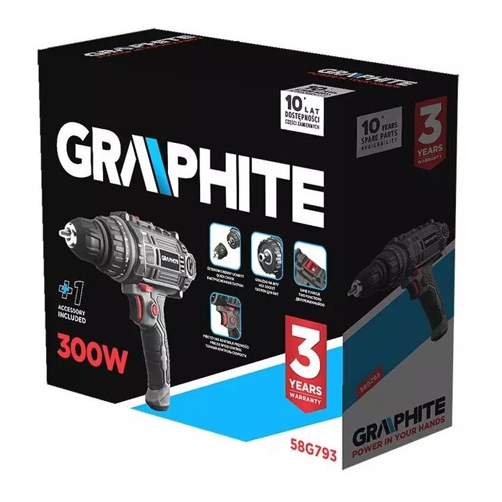 Perceuse/visseuse sur secteur 300W Graphite Mandrin auto-serrant 10mm avec mallette de transport