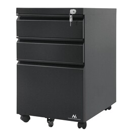 MacLean MC-850 Mobiletto sotto scrivania con serratura su ruote, nero