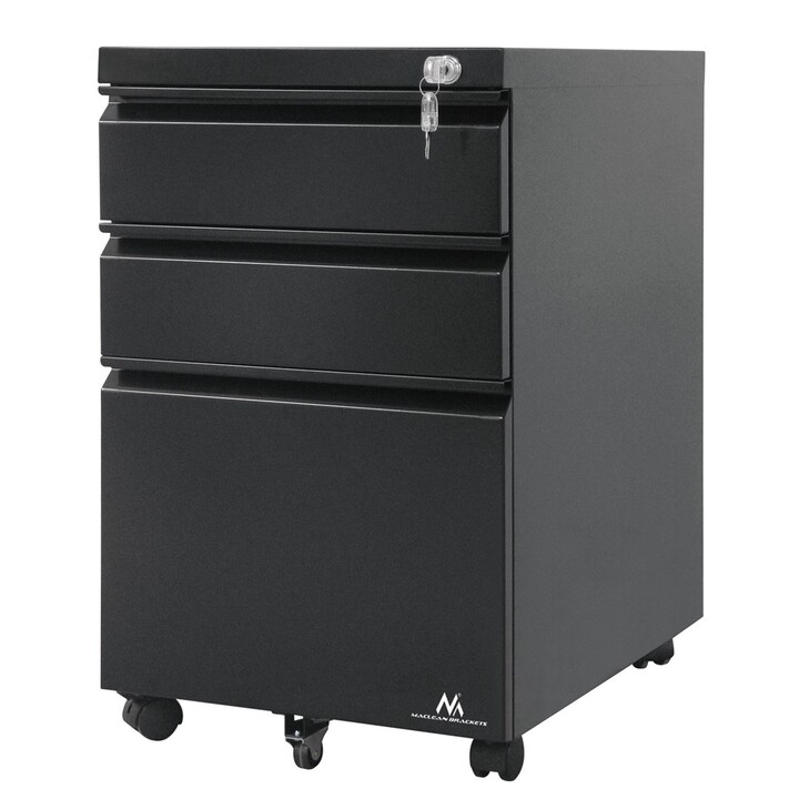 Meuble de bureau MACLEAN MC-850 avec serrure, sur roues Noir