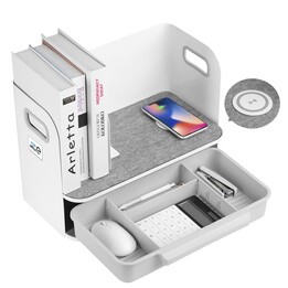 Schreibtisch-Organizer mit Schublade und kabellosem Ladegerät Ergo Office, weiß, max. 10kg, ER-441