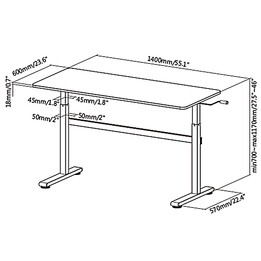 Bureau manuel Ergo Office réglable en hauteur, max 40 kg, hauteur max 117cm, avec un plan de travail assis/debout, ER-401 W