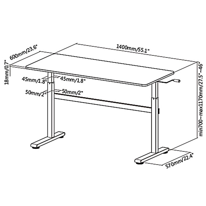 Mesa Ergo Office com altura ajustável manual, máx. 40 kg, altura máxima. 117 cm, com placa de apoio, ER-401 W