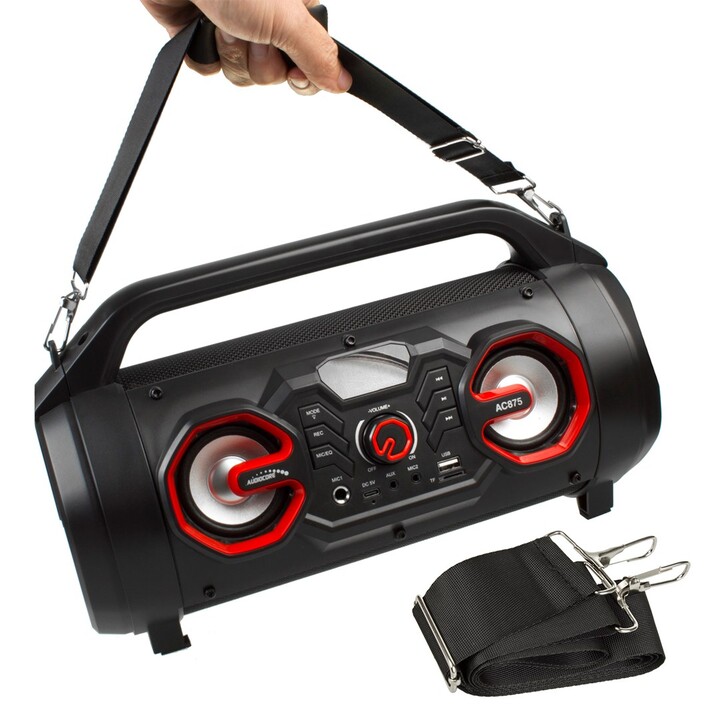 Audiocore AC875 Bazooka Caixa de som portátil Bluetooth Boombox 30W (20W + 5Wx2) IPX4 à prova de respingos / Rádio / microSD / Á