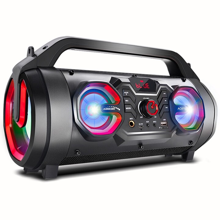 Audiocore AC875 Bazooka Caixa de som portátil Bluetooth Boombox 30W (20W + 5Wx2) IPX4 à prova de respingos / Rádio / microSD / Á