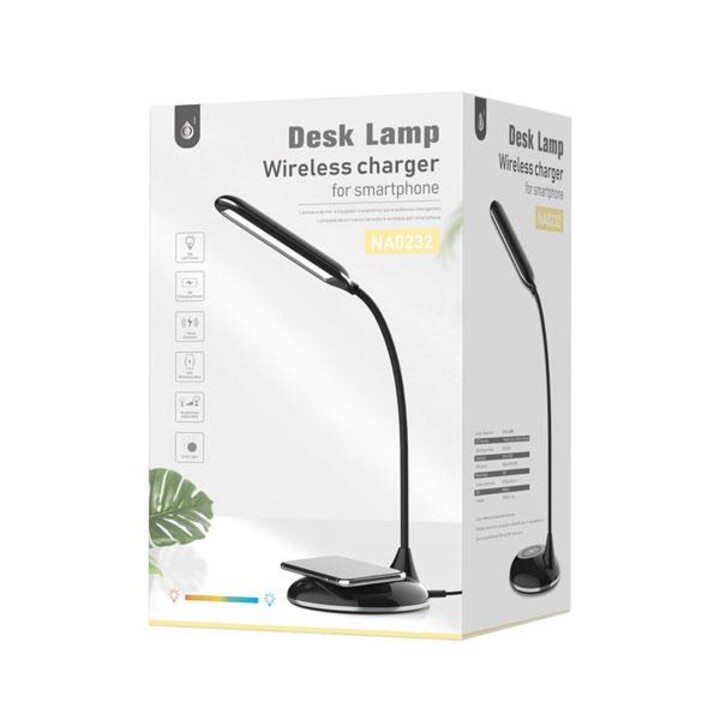 Lampada da tavolo a LED 5W Ledia NA0232 + caricabatterie rapido wireless Qi 5W / Nero / MTK / 2002322
