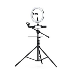 Luce ad anello a LED 26 cm + treppiede con 3 supporti mobili + 1 microfono Nr9103 3 modalità di luce 26w Nero / 2901032