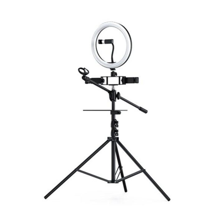 Luce ad anello a LED 26 cm + treppiede con 3 supporti mobili + 1 microfono Nr9103 3 modalità di luce 26w Nero / 2901032