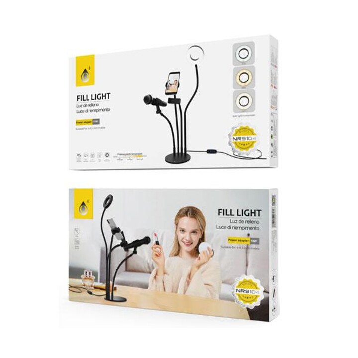 Anneau lumineux de table LED 4 en 1 Tree Nr9104, 2 supports mobiles flexibles, 1 pied de microphone