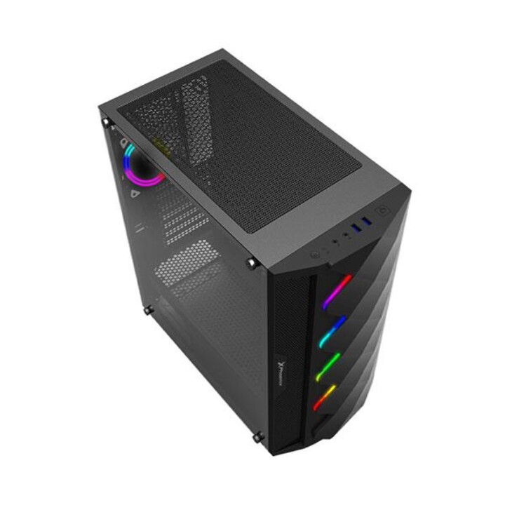 Phoenix Black Diamond ATX-Gaming-Gehäuse, gehärtetes Glas, Argb-LED-Streifen, Staubfilter