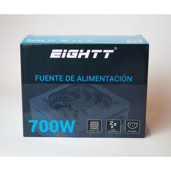 ATX power supply 700w Eightt Eps700 / Fan 120mm / 14db / 1x Eps / 12v 4 Pins / 4xSata / Pcie 6+2 / 2xIde / Black EPS700