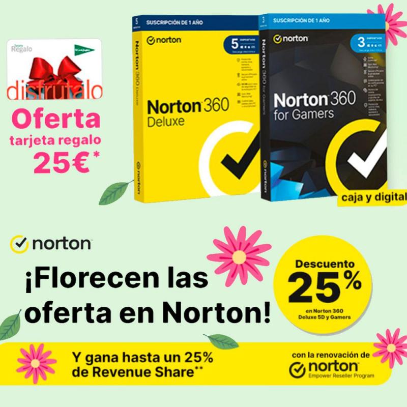 Promozione 25% di sconto Norton 360 Gamers 50Gb / 1 utente / 3 dispositivi / 1 anno / Box