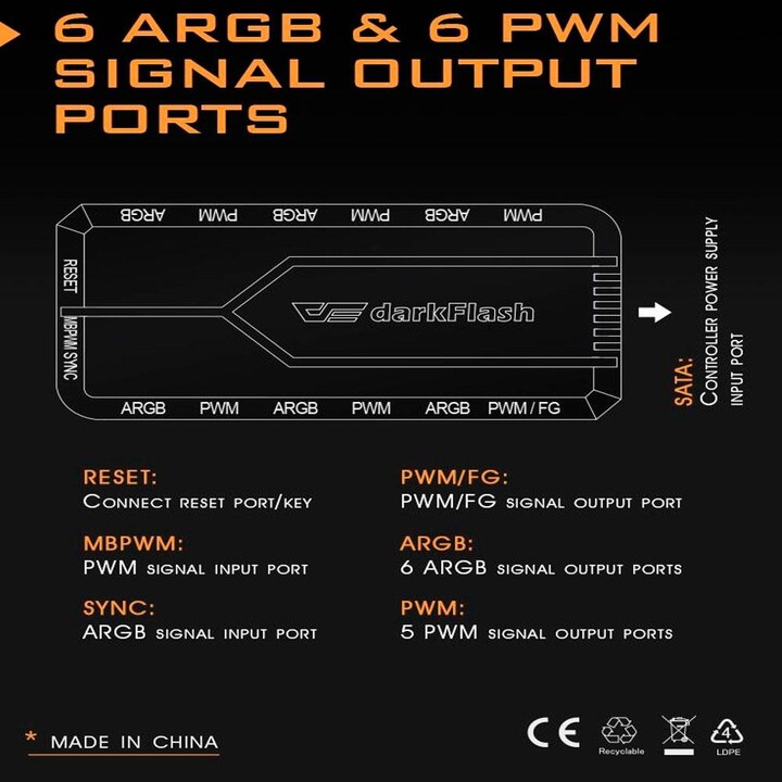 Darkflash RC2 PWM-ARGB Controller / 14 effetti / 6 connettori ARGB / 5 connettori PWM