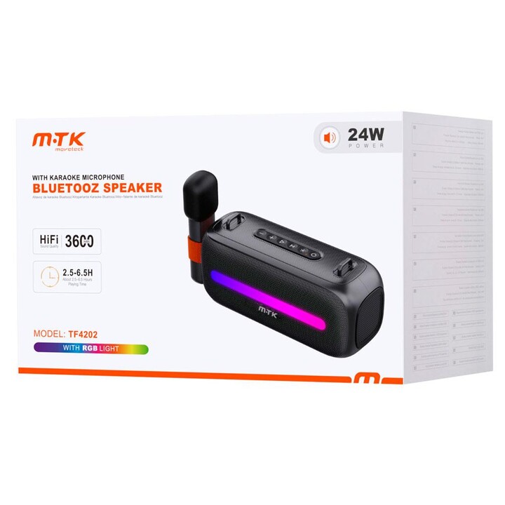 Enceinte Bluetooth 5.3 TF4202 / 24 W / 3 600 mAh / Lumières LED / TWS / FM / Micro SD / USB / Noir / MTK / 0452022